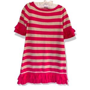 Lilly Pulitzer punk and silver striped ruffle sweater dress 2-3t